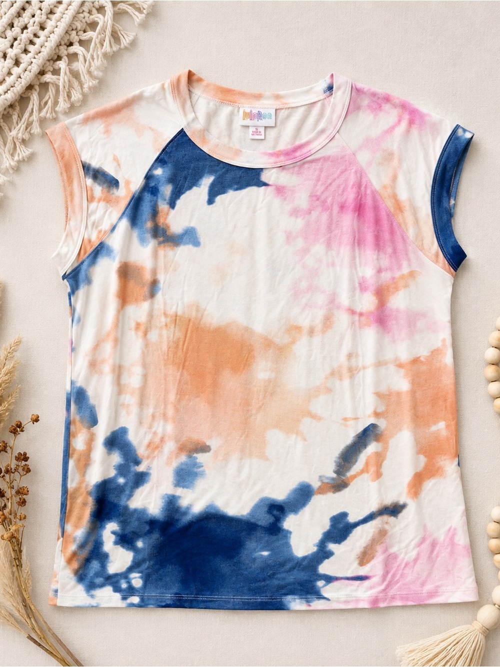 LuLaRoe Ashley Raglan Tee Small Pastel Tie Dye Soft Stretch Top